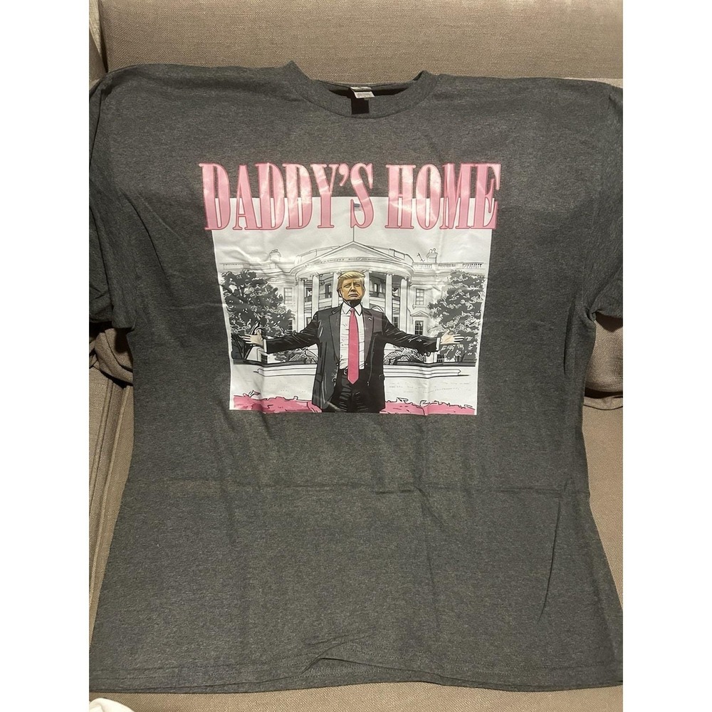 Daddys Home Graphic T-Shirt Donald Trump White House Gray Short Sleeve Crew XL